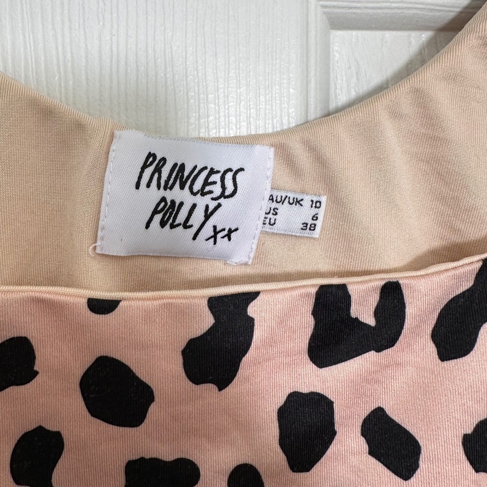 Princess Polly Pink Black Cheetah Animal Print Scoop Neck Bodysuit Womens US 6 - Picture 2 of 5
